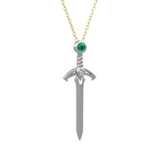 Yeşil kuvars ve beyaz zirkon 14 ayar beyaz altın kolye (40 cm gümüş rolo zincir)