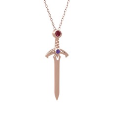 Kılıç Kolye - Kök yakut ve ametist 14 ayar rose altın kolye (40 cm rose altın rolo zincir) #17bfokt