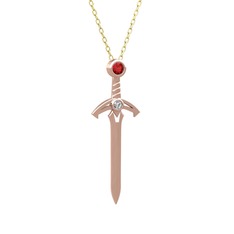 Garnet ve beyaz zirkon 14 ayar rose altın kolye (40 cm altın rolo zincir)