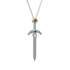 Kılıç Kolye - Peridot ve yeşil kuvars 18 ayar beyaz altın kolye (40 cm gümüş rolo zincir) #180v1kq