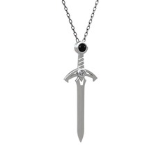 Kılıç Kolye - Siyah zirkon ve pırlanta 8 ayar beyaz altın kolye (0.036 karat, 40 cm gümüş rolo zincir) #182hpka