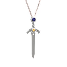 Kılıç Kolye - Lab safir ve sitrin 925 ayar gümüş kolye (40 cm rose altın rolo zincir) #188wh4a