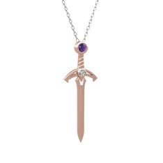 Kılıç Kolye - Ametist ve swarovski 18 ayar rose altın kolye (40 cm beyaz altın rolo zincir) #18bsykq