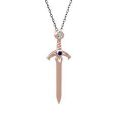 Kılıç Kolye - Beyaz zirkon ve lab safir 18 ayar rose altın kolye (40 cm gümüş rolo zincir) #18dxmly