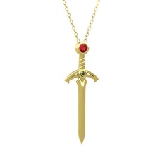 Kılıç Kolye - Garnet ve peridot 18 ayar altın kolye (40 cm altın rolo zincir) #18gp9m5