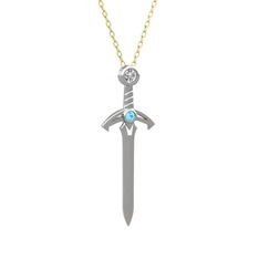 Kılıç Kolye - Swarovski ve akuamarin 8 ayar beyaz altın kolye (40 cm altın rolo zincir) #18l65k2