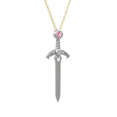 Kılıç Kolye - Pembe kuvars ve swarovski 8 ayar beyaz altın kolye (40 cm altın rolo zincir) #18mqvtu