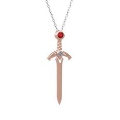 Kılıç Kolye - Garnet ve pırlanta 14 ayar rose altın kolye (0.036 karat, 40 cm gümüş rolo zincir) #190b4cq