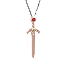 Kılıç Kolye - Garnet ve peridot 18 ayar rose altın kolye (40 cm gümüş rolo zincir) #192rn1a