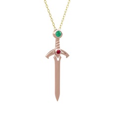 Kök zümrüt ve rodolit garnet 14 ayar rose altın kolye (40 cm altın rolo zincir)