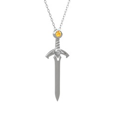 Kılıç Kolye - Sitrin ve swarovski 925 ayar gümüş kolye (40 cm gümüş rolo zincir) #198y0zf