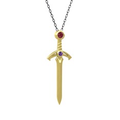 Kök yakut ve ametist 18 ayar altın kolye (40 cm gümüş rolo zincir)