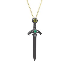 Peridot ve kök zümrüt 925 ayar siyah rodyum kaplama gümüş kolye (40 cm altın rolo zincir)