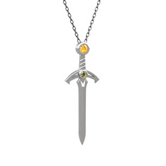 Kılıç Kolye - Sitrin ve peridot 925 ayar gümüş kolye (40 cm gümüş rolo zincir) #19ob72q