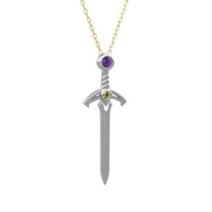 Kılıç Kolye - Ametist ve peridot 8 ayar beyaz altın kolye (40 cm altın rolo zincir) #19qq3xl