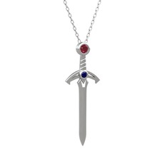 Kök yakut ve lab safir 18 ayar beyaz altın kolye (40 cm gümüş rolo zincir)