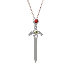 Kılıç Kolye - Garnet ve peridot 14 ayar beyaz altın kolye (40 cm rose altın rolo zincir) #1a3b2go