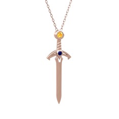 Sitrin ve lab safir 18 ayar rose altın kolye (40 cm rose altın rolo zincir)