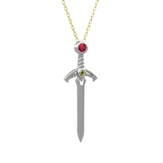 Kılıç Kolye - Rodolit garnet ve peridot 14 ayar beyaz altın kolye (40 cm altın rolo zincir) #1a75dvf
