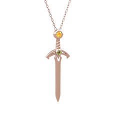 Kılıç Kolye - Sitrin ve peridot 18 ayar rose altın kolye (40 cm rose altın rolo zincir) #1alg26z