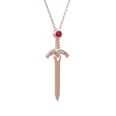Rodolit garnet ve beyaz zirkon 14 ayar rose altın kolye (40 cm rose altın rolo zincir)
