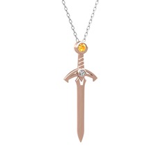 Kılıç Kolye - Sitrin ve beyaz zirkon 14 ayar rose altın kolye (40 cm beyaz altın rolo zincir) #1ar85ok
