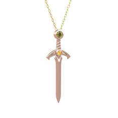 Kılıç Kolye - Peridot ve sitrin 18 ayar rose altın kolye (40 cm altın rolo zincir) #1aw789w
