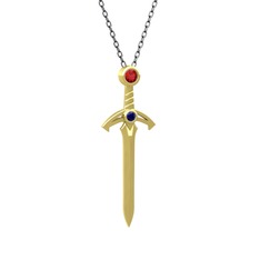 Kılıç Kolye - Garnet ve lab safir 18 ayar altın kolye (40 cm gümüş rolo zincir) #1azdcgm