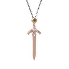 Kılıç Kolye - Peridot ve pırlanta 18 ayar rose altın kolye (0.036 karat, 40 cm gümüş rolo zincir) #1b26ru8