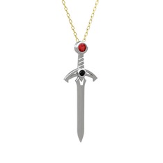 Kılıç Kolye - Garnet ve siyah zirkon 8 ayar beyaz altın kolye (40 cm altın rolo zincir) #1b313ir