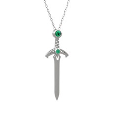 Kılıç Kolye - Yeşil kuvars ve kök zümrüt 925 ayar gümüş kolye (40 cm gümüş rolo zincir) #1b75lm6