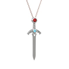 Garnet ve akuamarin 925 ayar gümüş kolye (40 cm gümüş rolo zincir)