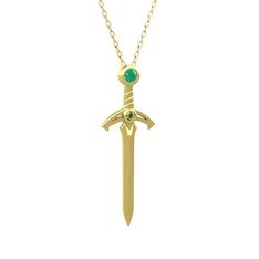 Kılıç Kolye - Kök zümrüt ve peridot 8 ayar altın kolye (40 cm altın rolo zincir) #1bsnexu