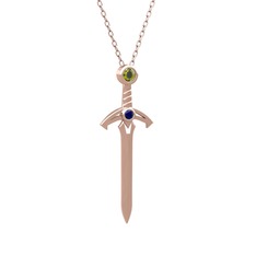 Kılıç Kolye - Peridot ve lab safir 14 ayar rose altın kolye (40 cm gümüş rolo zincir) #1bzvnf2