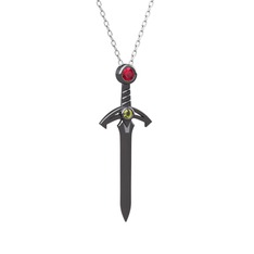Kılıç Kolye - Rodolit garnet ve peridot 925 ayar siyah rodyum kaplama gümüş kolye (40 cm beyaz altın rolo zincir) #1c2bfm4