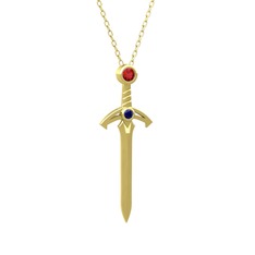 Kılıç Kolye - Garnet ve lab safir 8 ayar altın kolye (40 cm altın rolo zincir) #1ccitpw