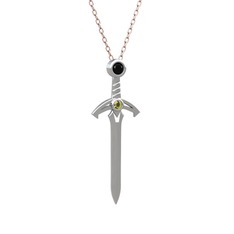 Kılıç Kolye - Siyah zirkon ve peridot 8 ayar beyaz altın kolye (40 cm rose altın rolo zincir) #1cfnbjx