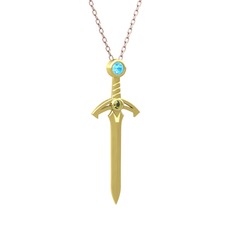 Kılıç Kolye - Akuamarin ve peridot 18 ayar altın kolye (40 cm rose altın rolo zincir) #1cjsl83