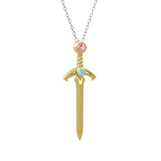 Pembe kuvars ve akuamarin 8 ayar altın kolye (40 cm beyaz altın rolo zincir)