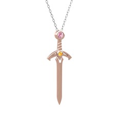 Kılıç Kolye - Pembe kuvars ve sitrin 925 ayar rose altın kaplama gümüş kolye (40 cm beyaz altın rolo zincir) #1cswhkt