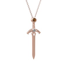 Kılıç Kolye - Dumanlı kuvars ve pırlanta 14 ayar rose altın kolye (0.036 karat, 40 cm rose altın rolo zincir) #1cu0qtm