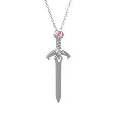 Pembe kuvars ve swarovski 925 ayar gümüş kolye (40 cm beyaz altın rolo zincir)