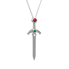 Kılıç Kolye - Rodolit garnet ve yeşil kuvars 925 ayar gümüş kolye (40 cm beyaz altın rolo zincir) #1cy0tmw