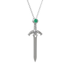 Kılıç Kolye - Kök zümrüt ve pırlanta 8 ayar beyaz altın kolye (0.036 karat, 40 cm beyaz altın rolo zincir) #1d593su