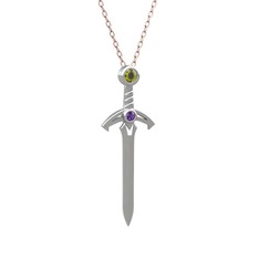 Peridot ve ametist 14 ayar beyaz altın kolye (40 cm rose altın rolo zincir)