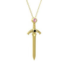 Pembe kuvars ve siyah zirkon 925 ayar altın kaplama gümüş kolye (40 cm altın rolo zincir)