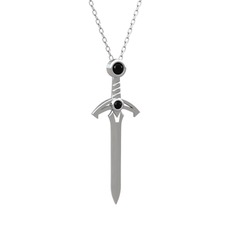 Kılıç Kolye - Siyah zirkon 18 ayar beyaz altın kolye (40 cm beyaz altın rolo zincir) #1da7l1k