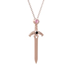 Kılıç Kolye - Pembe kuvars ve siyah zirkon 14 ayar rose altın kolye (40 cm rose altın rolo zincir) #1dajb00