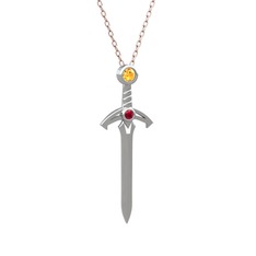 Kılıç Kolye - Sitrin ve rodolit garnet 18 ayar beyaz altın kolye (40 cm rose altın rolo zincir) #1das17s