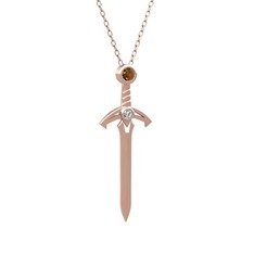 Kılıç Kolye - Dumanlı kuvars ve swarovski 925 ayar rose altın kaplama gümüş kolye (40 cm gümüş rolo zincir) #1dnr0b7